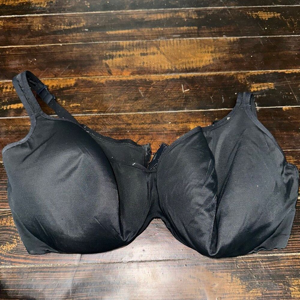 Cacique 46DDD smooth lightly lined Balconette black satiny bra